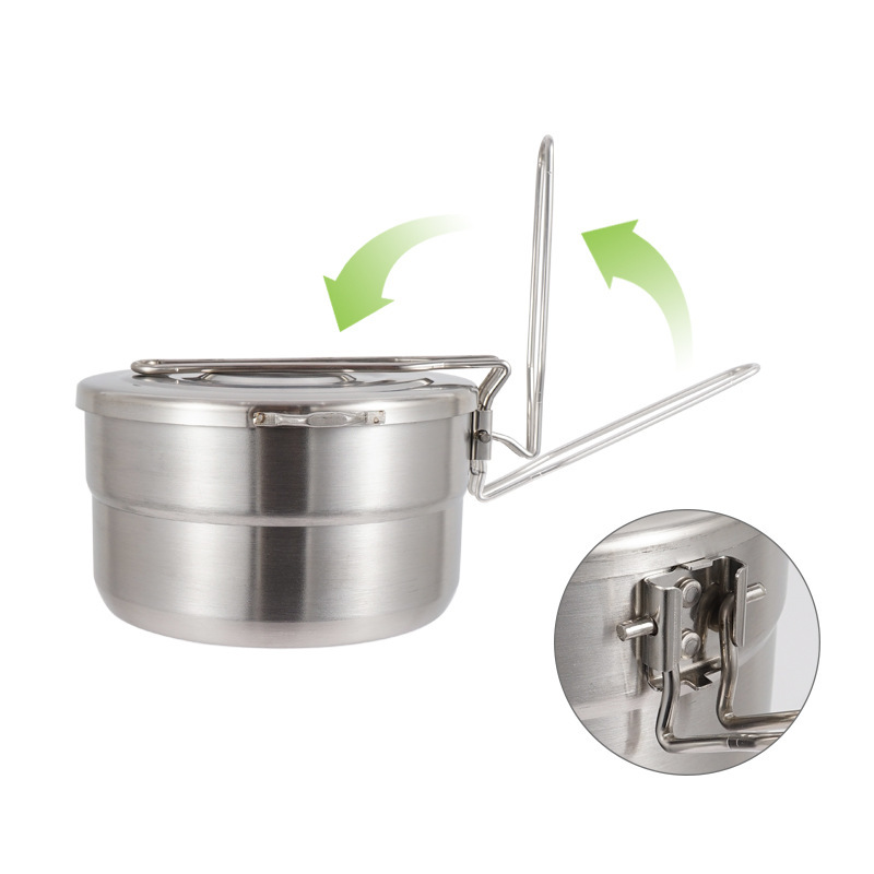 Camping Cooking Pot With Lid - Marmite d'extérieur en acier inoxydable avec