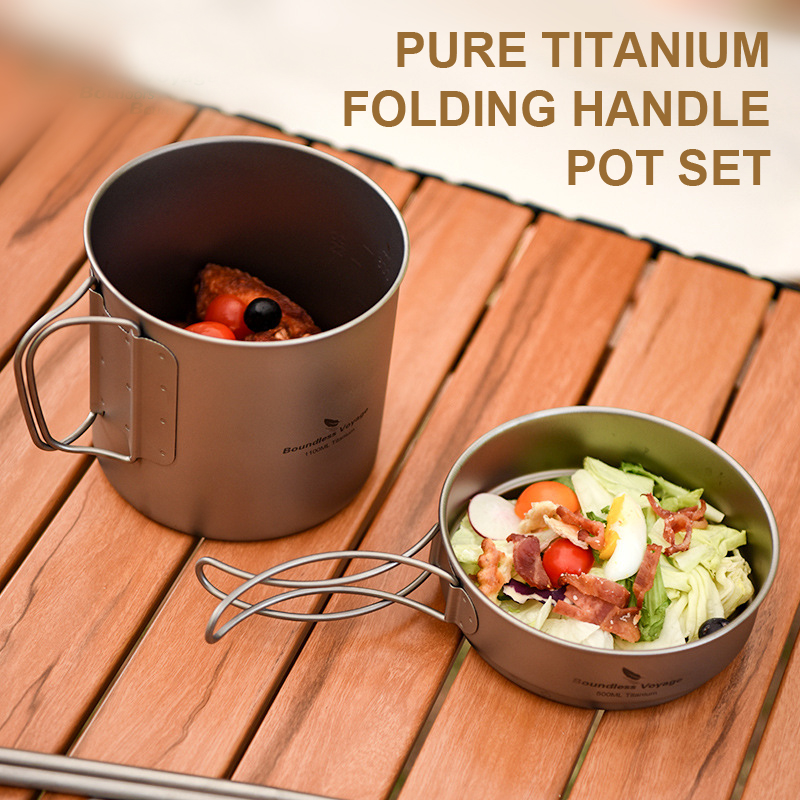 Camping Cooking Pots And Pans Set - Ensemble de casseroles à poignée pliante