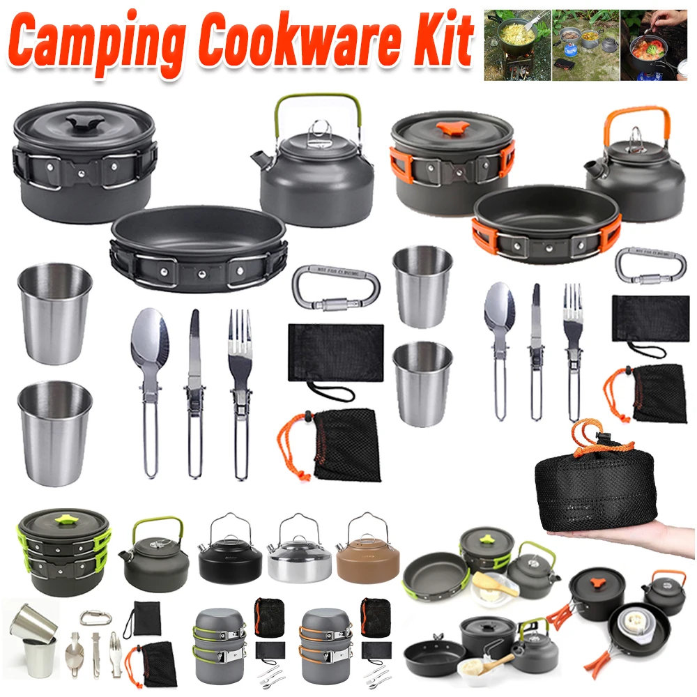 Camping Cooking Set Stainless Steel - Kit de cuisine de camping, bouilloire,