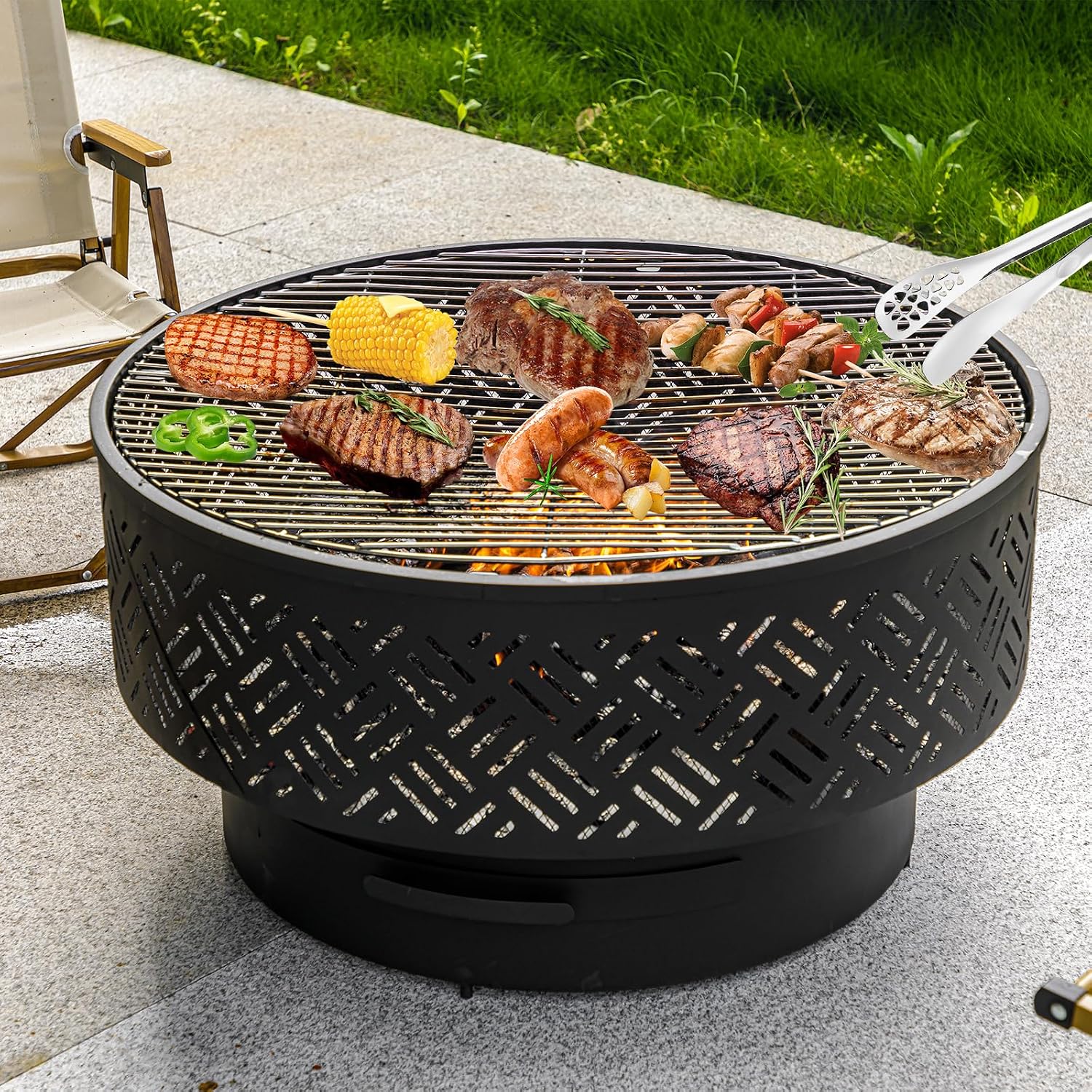 Table de foyer ronde en métal  - Camping Cooking Fire Pit avis et prix
